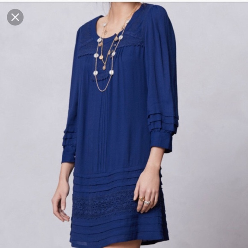 LEIFSDOTTIR blue peasant shift embroidered dress